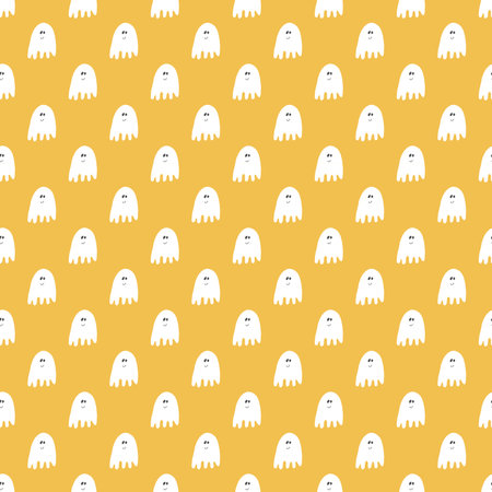 Cute ghost seamless pattern design. Halloween holiday, cartoon background, vector illustration.のイラスト素材