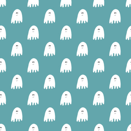 Cute ghost seamless pattern design. Halloween holiday, cartoon background, vector illustration.のイラスト素材