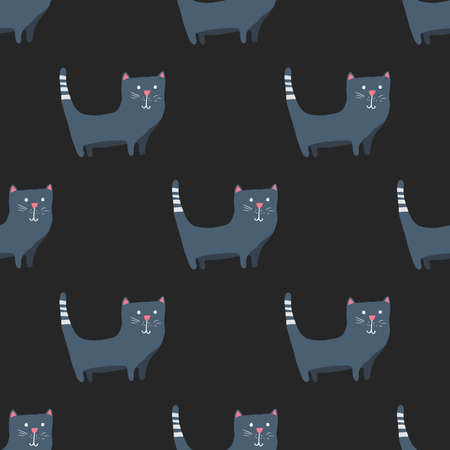 Cute cat seamless pattern. Cartoon cats background design, vector illustrationのイラスト素材