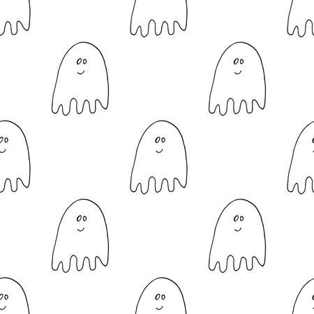 Cute ghost seamless pattern design. Halloween holiday, cartoon background, vector illustration.のイラスト素材