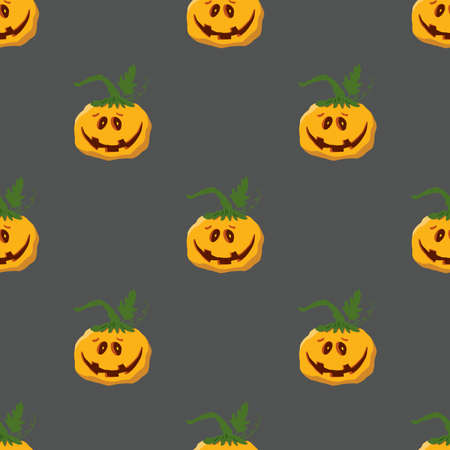 Halloween pumpkin seamless pattern. Cute cartoon pumpkins, holiday background design, vector illustration.のイラスト素材