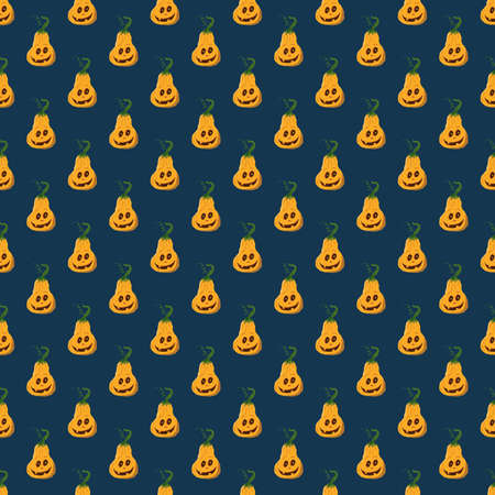 Halloween pumpkin seamless pattern. Cute cartoon pumpkins, holiday background design, vector illustration.のイラスト素材