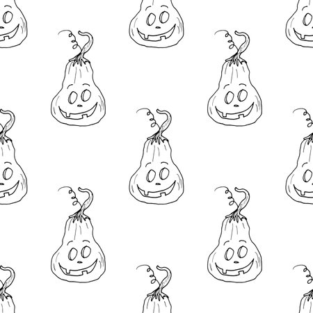 Halloween pumpkin seamless pattern. Cute cartoon pumpkins, holiday background design, vector illustration.のイラスト素材