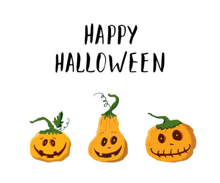 Halloween greeting card. Cute pumpkins, party invitation or holiday banner design, vector illustration.のイラスト素材