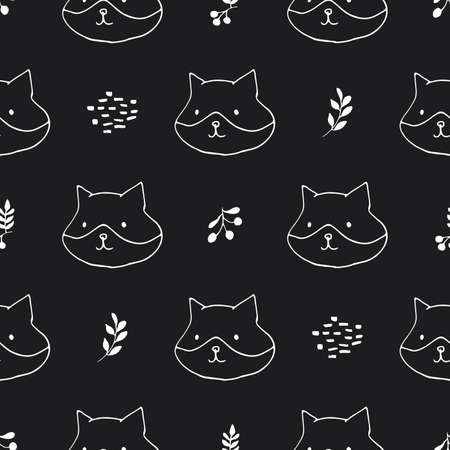 Cute Fox Seamless pattern. Cartoon Animals in forest background. Vector illustration.のイラスト素材