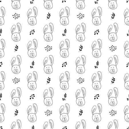 Cute rabbit Seamless pattern. Cartoon Animals in forest background. Vector illustration.のイラスト素材
