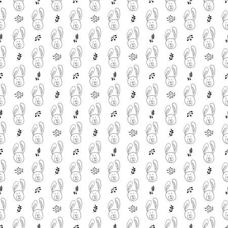 Cute rabbit Seamless pattern. Cartoon Animals in forest background. Vector illustration.のイラスト素材