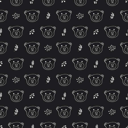 Cute bear Seamless pattern. Cartoon Animals in forest background. Vector illustration.のイラスト素材