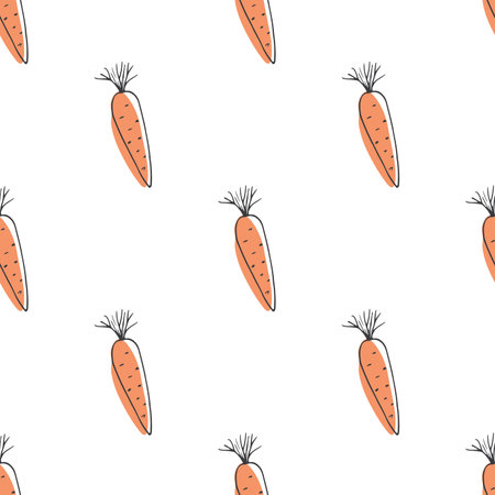 Carrot Vegetables seamless pattern. Vegetarian healthy bio food background, Vegan organic eco products. Vector illustration.のイラスト素材