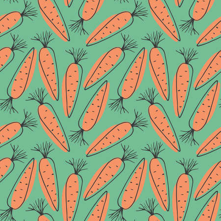 Carrot Vegetables seamless pattern. Vegetarian healthy bio food background, Vegan organic eco products. Vector illustration.のイラスト素材