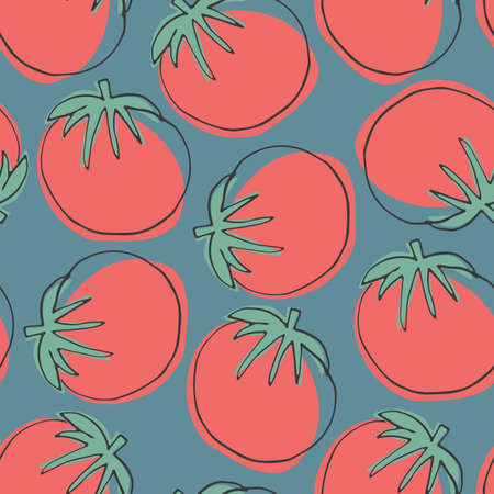Tomato Vegetables seamless pattern. Vegetarian healthy bio food background, Vegan organic eco products. Vector illustration.のイラスト素材