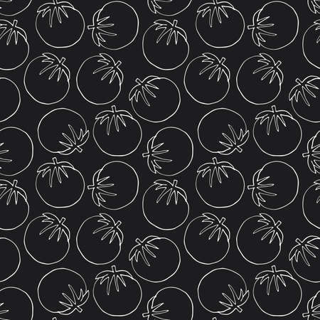 Tomato Vegetables seamless pattern. Vegetarian healthy bio food background, Vegan organic eco products. Vector illustration.のイラスト素材