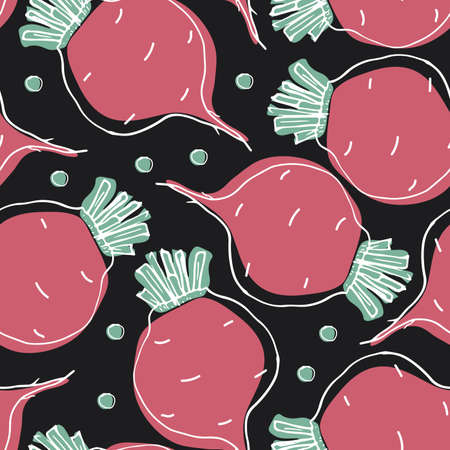 Beetroot Vegetables seamless pattern. Vegetarian healthy bio food background, Vegan organic eco products. Vector illustration.のイラスト素材