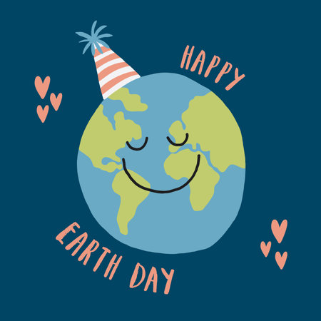Earth Day celebration greeting card, Happy Earth Day lettering. Vector illustration.のイラスト素材