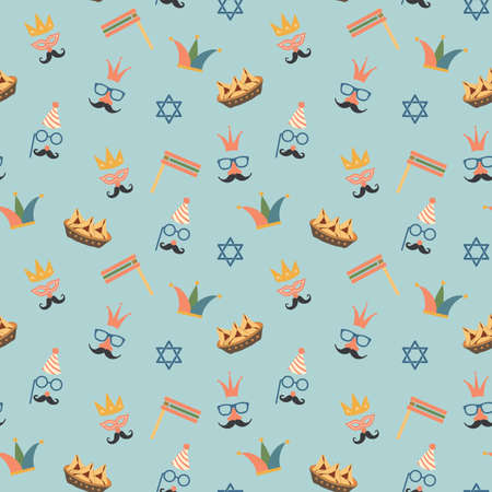 Purim seamless pattern. Traditional Jewish holiday background. vector illustrationのイラスト素材