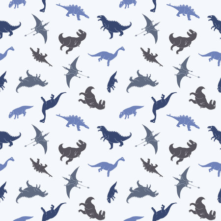 Dino Seamless Pattern, Cute Cartoon Dinosaurs Doodles Vector Illustration.のイラスト素材