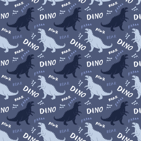 Dino Seamless Pattern, Cute Cartoon Dinosaurs Doodles Vector Illustration.のイラスト素材