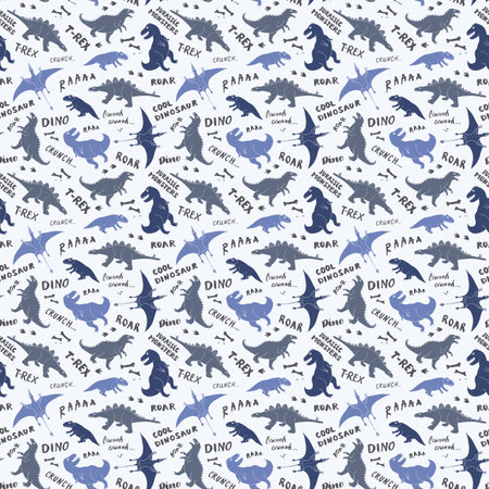 Dino Seamless Pattern, Cute Cartoon Dinosaurs Doodles Vector Illustration.のイラスト素材