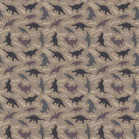 Dino Seamless Pattern, Cute Cartoon Dinosaurs Doodles Vector Illustration.のイラスト素材