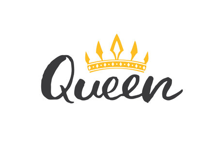 Queen lettering quote with Hand drawn crown, calligraphic sign. Vector illustration.のイラスト素材