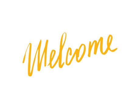 Welcome lettering handwritten sign, Hand drawn grunge calligraphic text. Vector illustration.のイラスト素材