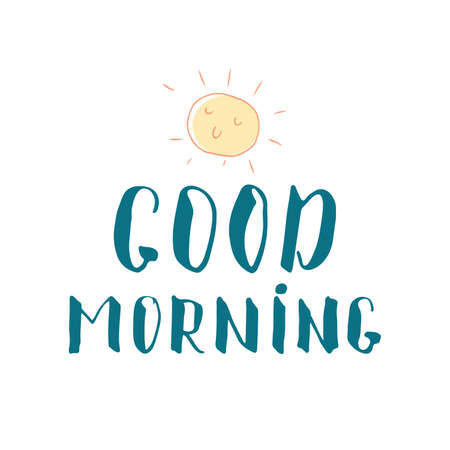 Good morning lettering handwritten sign, Hand drawn grunge calligraphic text. Vector illustration.のイラスト素材