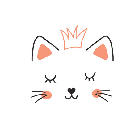 Cute Cat face. Cartoon animal simple portrait, vector illustration.のイラスト素材