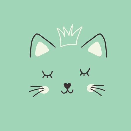 Cute Cat face. Cartoon animal simple portrait, vector illustration.のイラスト素材