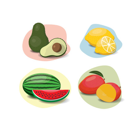 Fruit cartoon set. Vegan organic eco products collection. vector illustration.のイラスト素材