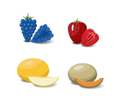 Fruit cartoon set. Vegan organic eco products collection. vector illustration.のイラスト素材