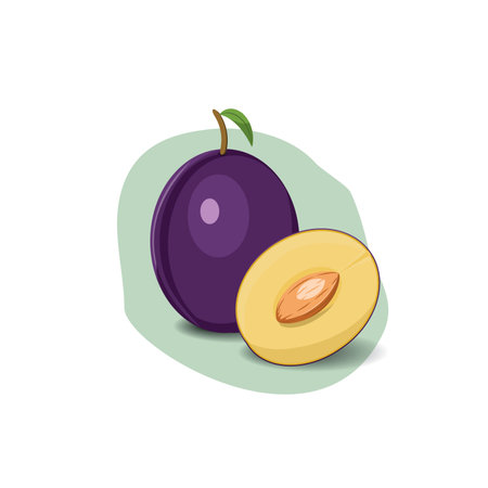 Plum cartoon fruit. Vegan organic eco product. vector illustration.のイラスト素材
