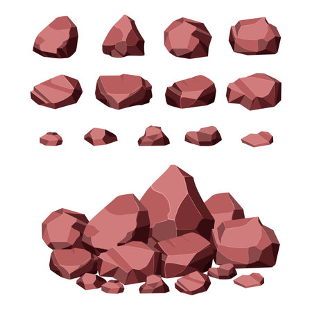 Rock and stones set. Different shape ore boulder collection. vector illustration.のイラスト素材