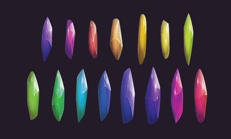 Crystals and natural minerals collection. Cartoon Magic Gemstones set. Game assets. vector illustration.のイラスト素材