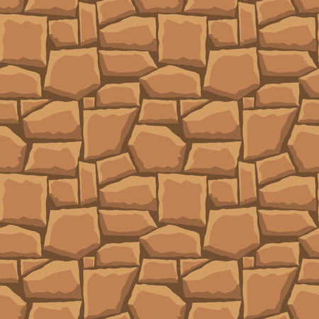 Cartoon game texture, rocks, dirt and ground surface seamless pattern. Game asset wall and environment background.のイラスト素材
