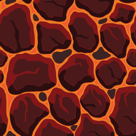 Cartoon game texture, lava surface seamless pattern. Game asset walls and environment background.のイラスト素材