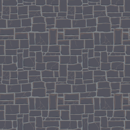 Cartoon game texture, rocks, dirt and ground surface seamless pattern. Game asset wall and environment background.のイラスト素材