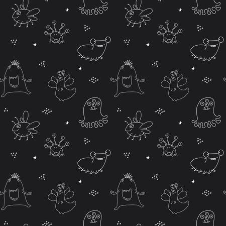 Cute monsters seamless pattern. Cartoon monsters background. Vector illustration.のイラスト素材