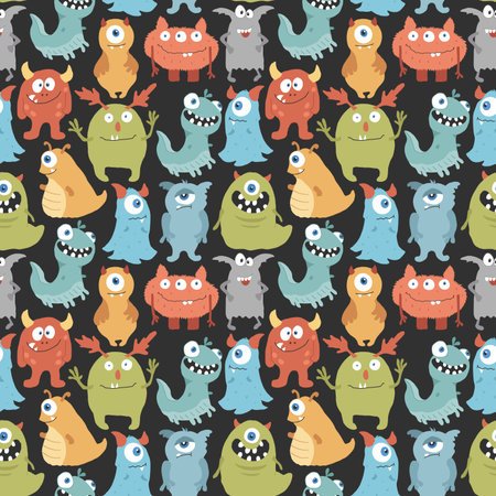 Cute monsters seamless pattern. Cartoon monsters background. Vector illustration.のイラスト素材