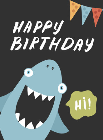 Cute monster birthday greeting card. Vector illustrationのイラスト素材