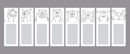 Bookmarks with cute monster set, Cartoon monsters sticker collection. Vector illustrationのイラスト素材