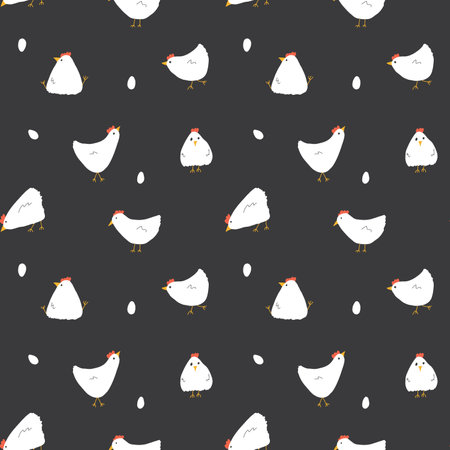 Cute Cartoon chicken and hen Seamless Pattern, Background vector Illustration.のイラスト素材
