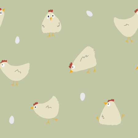 Cute Cartoon chicken and hen Seamless Pattern, Background vector Illustration.のイラスト素材