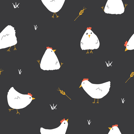 Cute Cartoon chicken and hen Seamless Pattern, Background vector Illustration.のイラスト素材