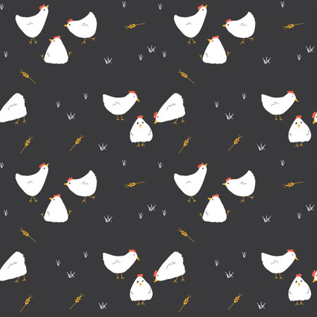 Cute Cartoon chicken and hen Seamless Pattern, Background vector Illustration.のイラスト素材