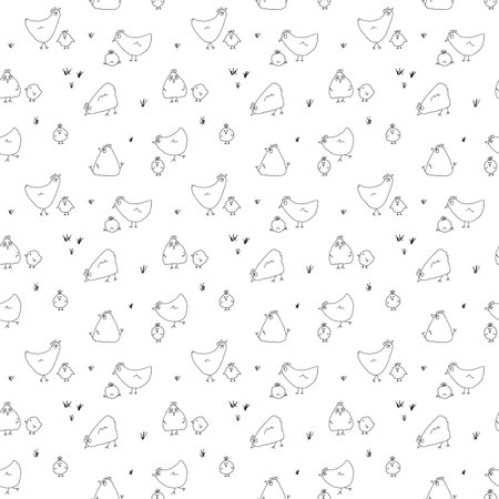 Cute Cartoon chicken and hen Seamless Pattern, Background vector Illustration.のイラスト素材