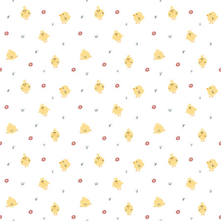 Cute chicken Seamless Pattern, Cartoon Doodle chickens Background vector Illustration.のイラスト素材