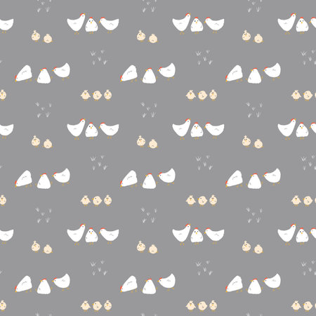 Cute Cartoon chicken and hen Seamless Pattern, Background vector Illustration.のイラスト素材
