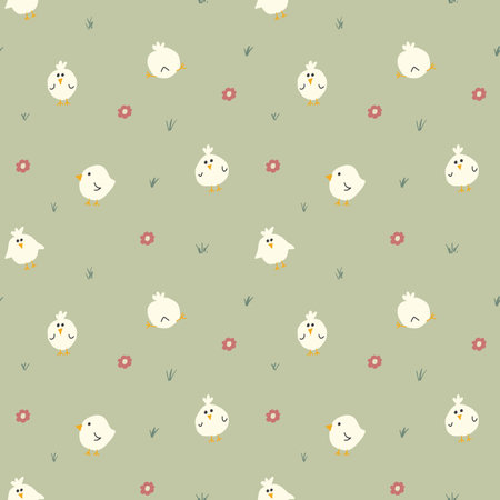 Cute chicken Seamless Pattern, Cartoon Doodle chickens Background vector Illustration.のイラスト素材