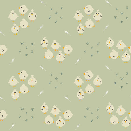 Cute chicken Seamless Pattern, Cartoon Doodle chickens Background vector Illustration.のイラスト素材
