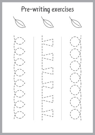 Basic writing exercises. Trace line worksheets for children. Preschool handwriting practice. Vector illustration. A4 - ready to print format.のイラスト素材